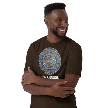 Unisex Softstyle T-Shirt (mandala with gold rim | on front | COMPASSION in white lettering)