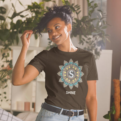Unisex Softstyle T-Shirt (mandala with S in core | on front | SHINE in white lettering)