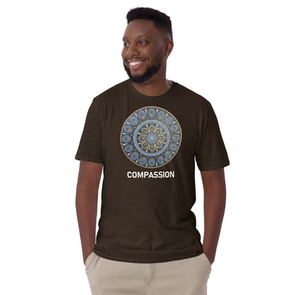 Unisex Softstyle T-Shirt (mandala with gold rim | on front | COMPASSION in white lettering)