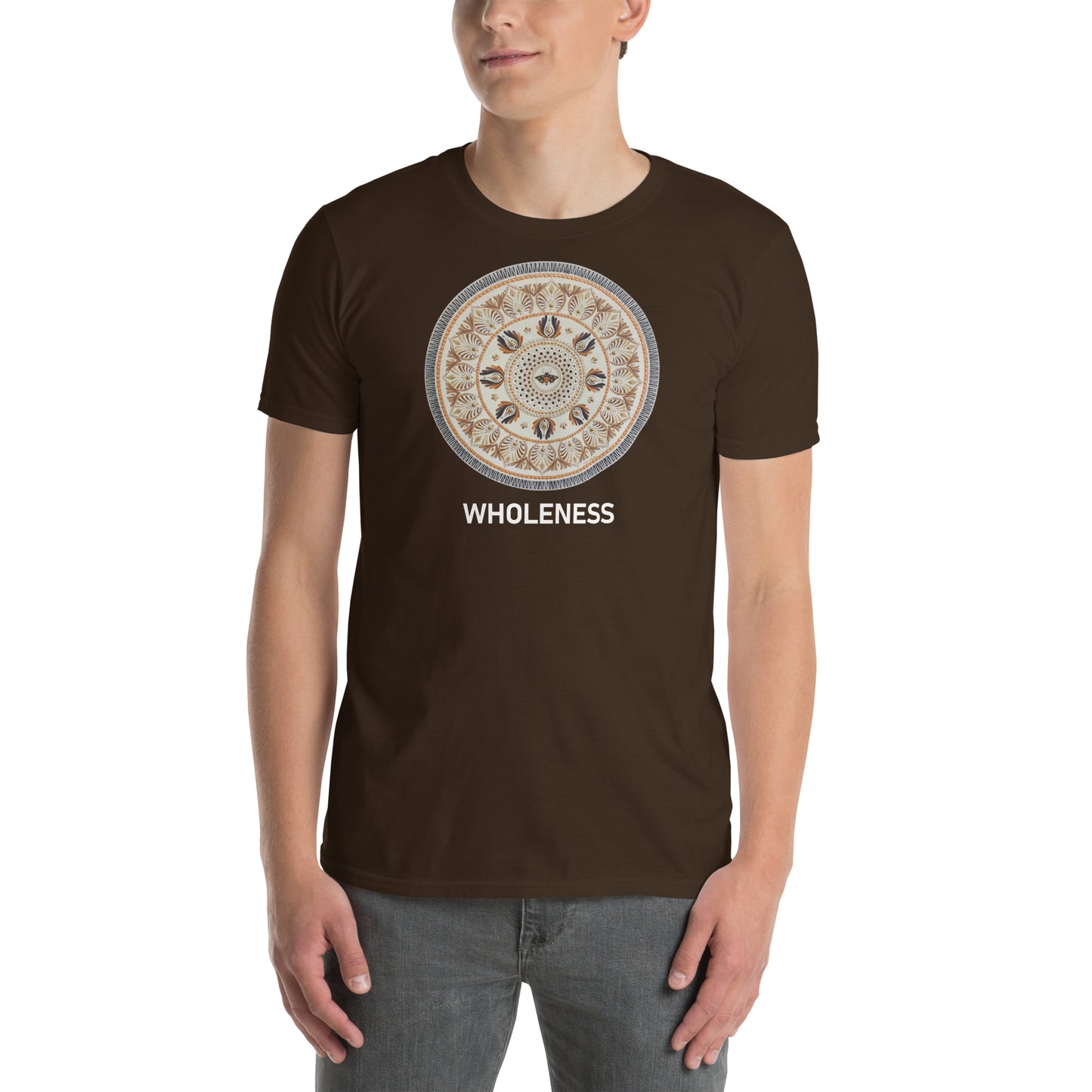 Unisex Softstyle T-Shirt (beige mandala | on front | WHOLENESS in white lettering)