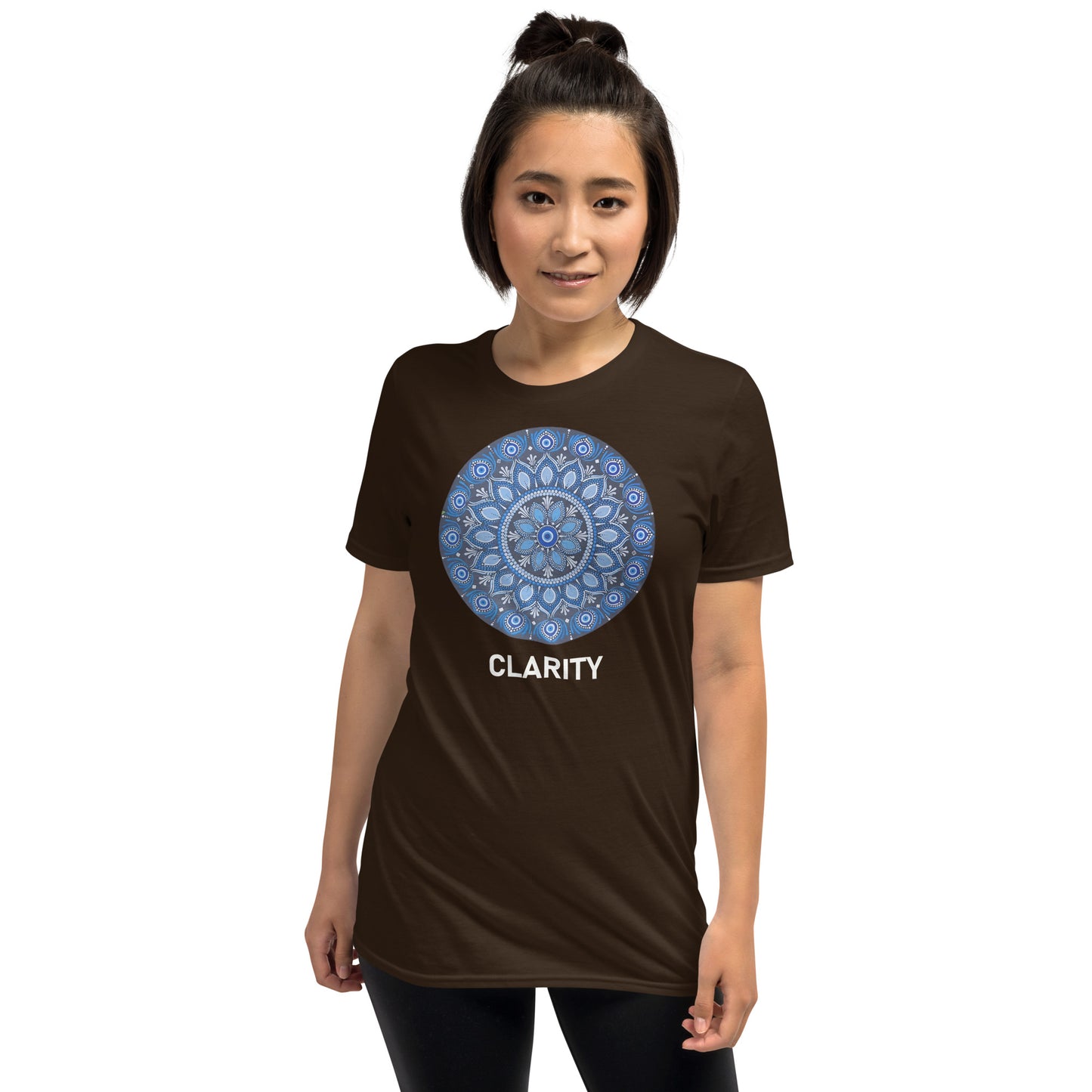 Unisex Softstyle T-Shirt (all blue mandala | on front | CLARITY in white lettering)