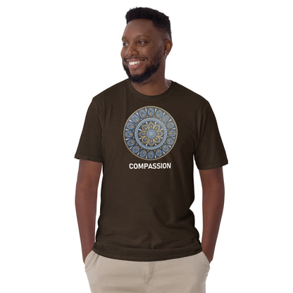 Unisex Softstyle T-Shirt (mandala with gold rim | on front | COMPASSION in white lettering)