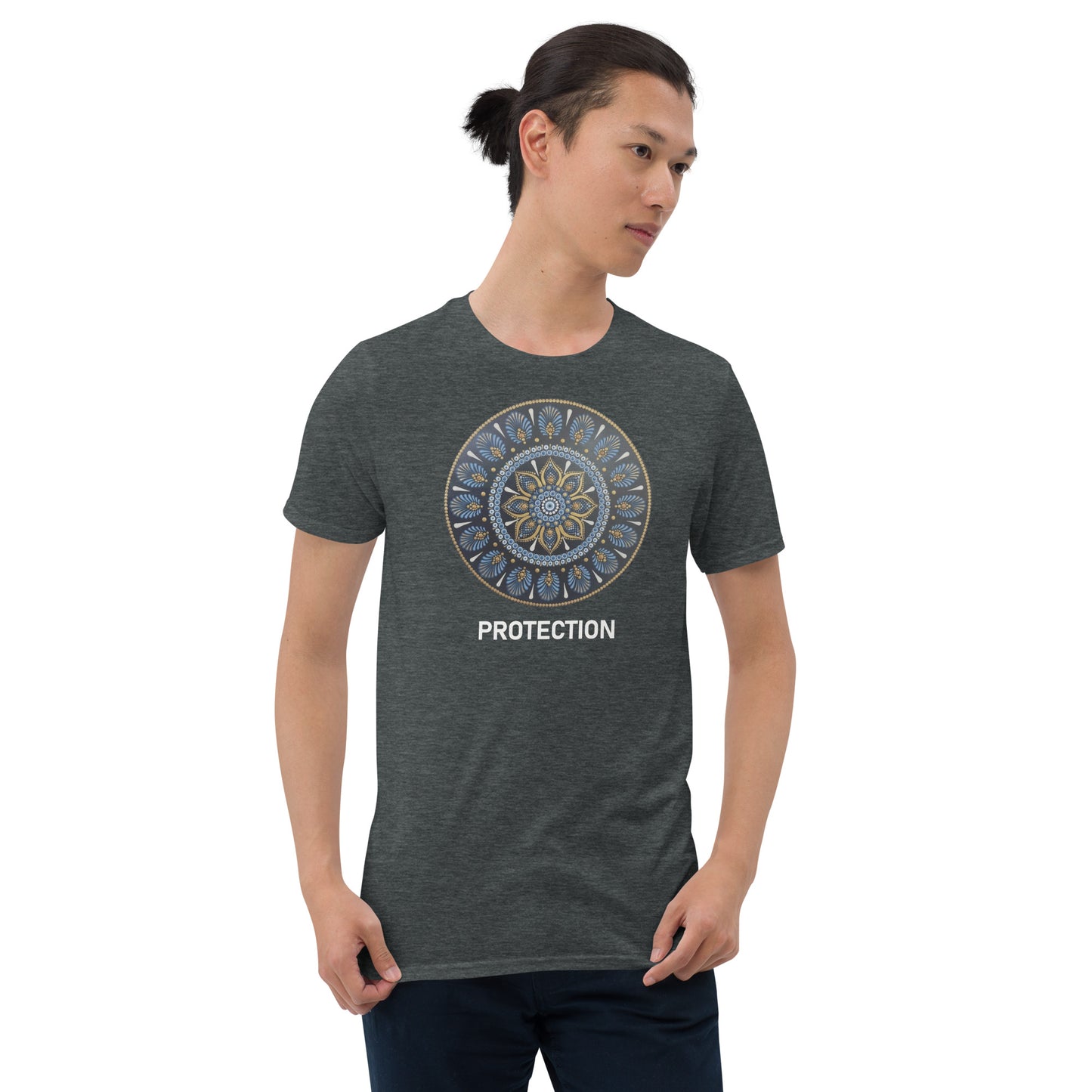 Unisex Softstyle T-Shirt (mandala with gold outer rim | on front | PROTECTION in white lettering)