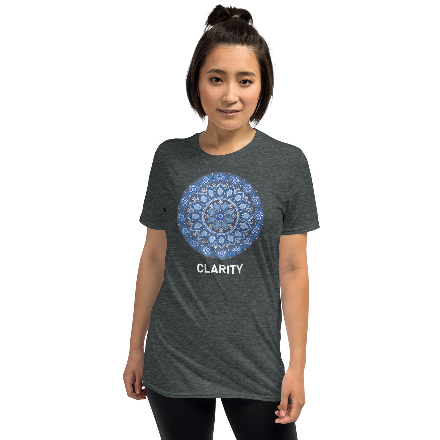 Unisex Softstyle T-Shirt (all blue mandala | on front | CLARITY in white lettering)