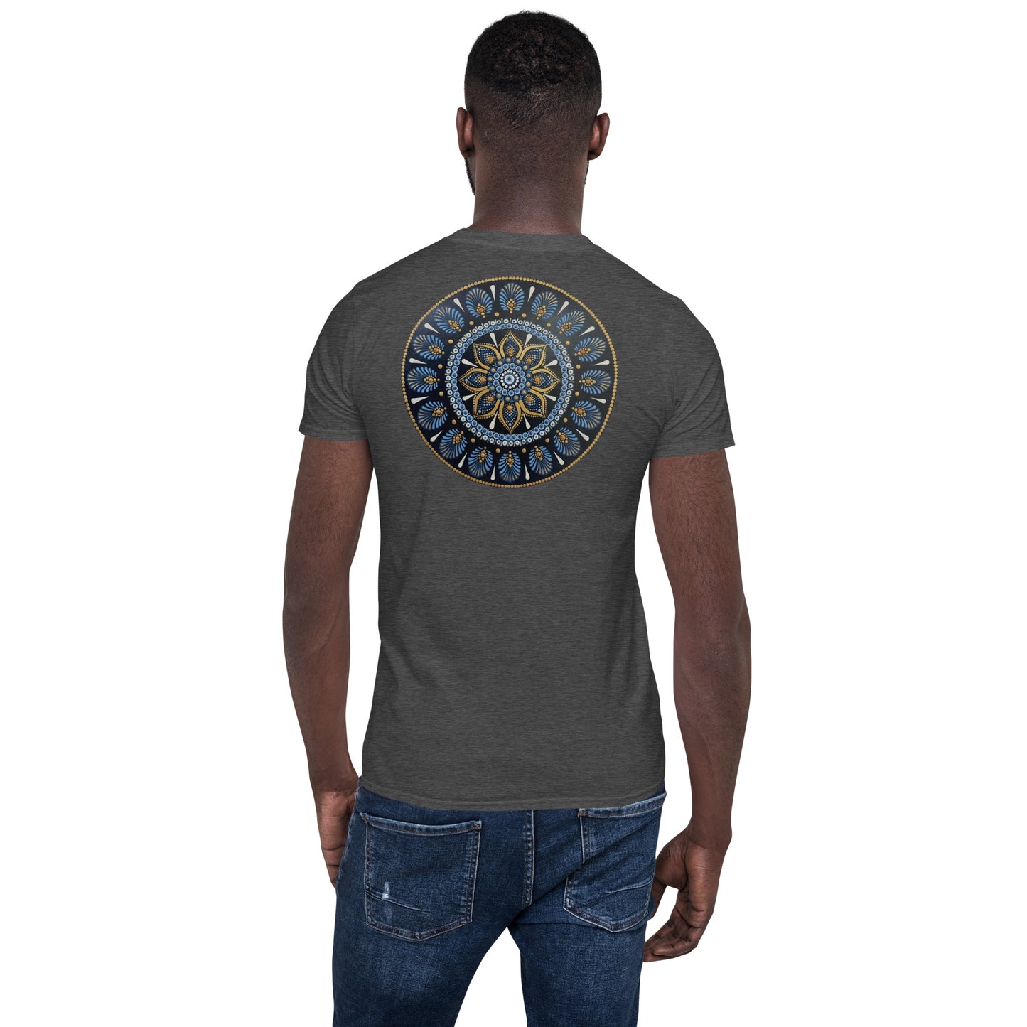 Unisex Softstyle T-Shirt (mandala with gold rim on back | PROTECTION in white lettering)