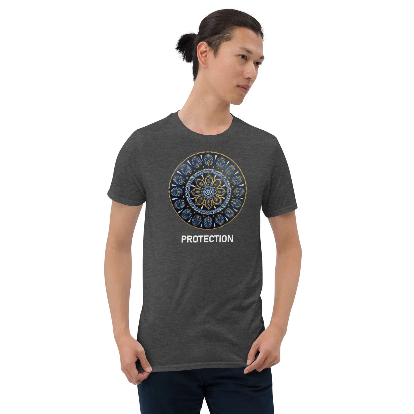 Unisex Softstyle T-Shirt (mandala with gold outer rim | on front | PROTECTION in white lettering)