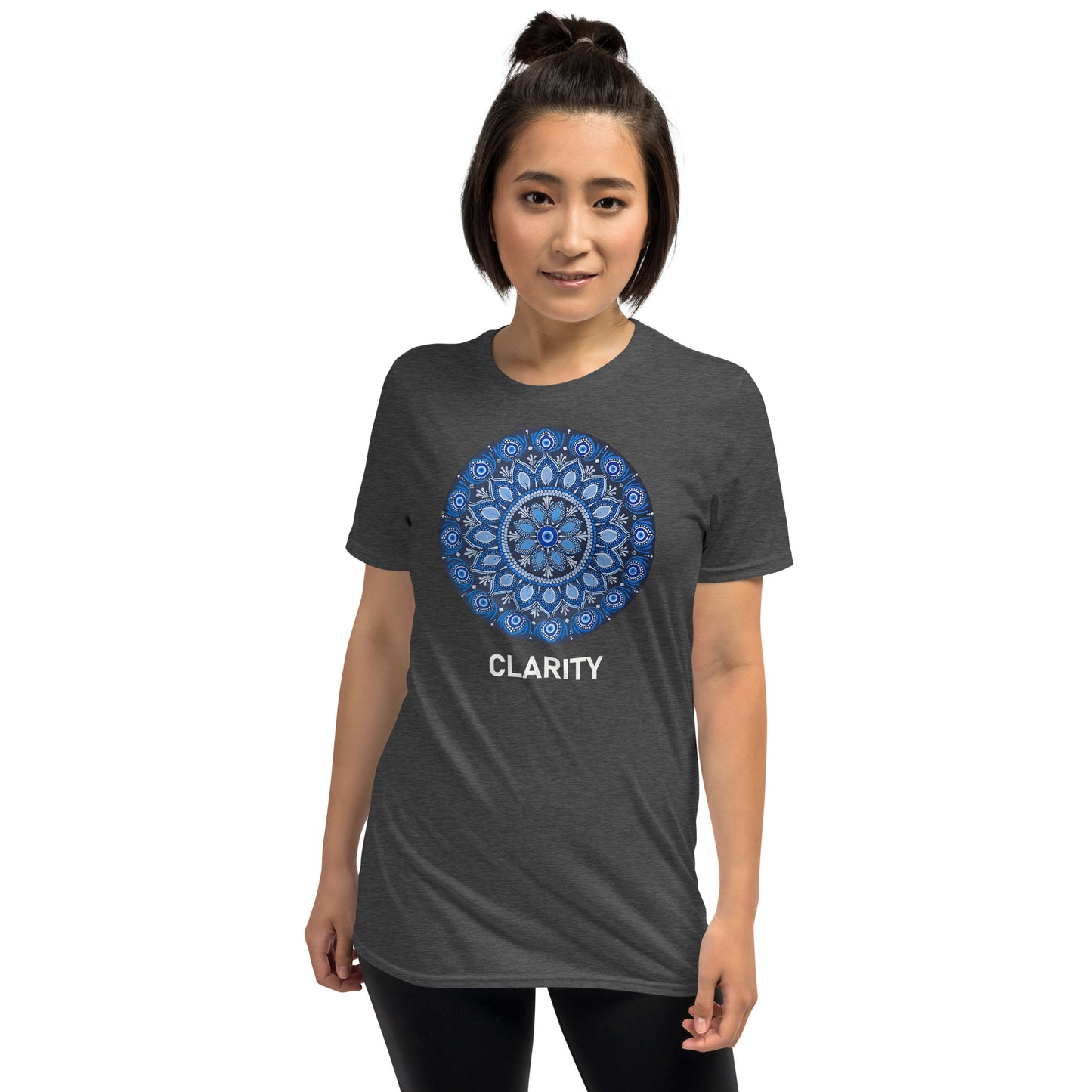 Unisex Softstyle T-Shirt (all blue mandala | on front | CLARITY in white lettering)