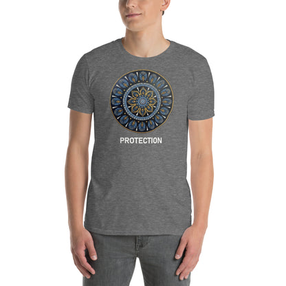 Unisex Softstyle T-Shirt (mandala with gold rim on front | PROTECTION in white lettering)