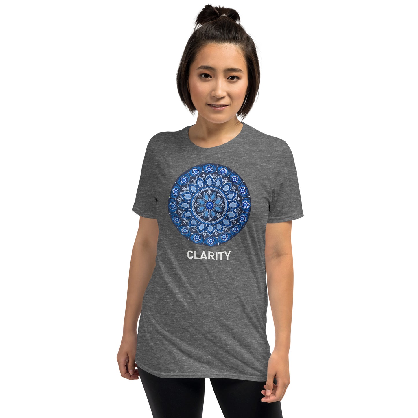 Unisex Softstyle T-Shirt (all blue mandala | on front | CLARITY in white lettering)