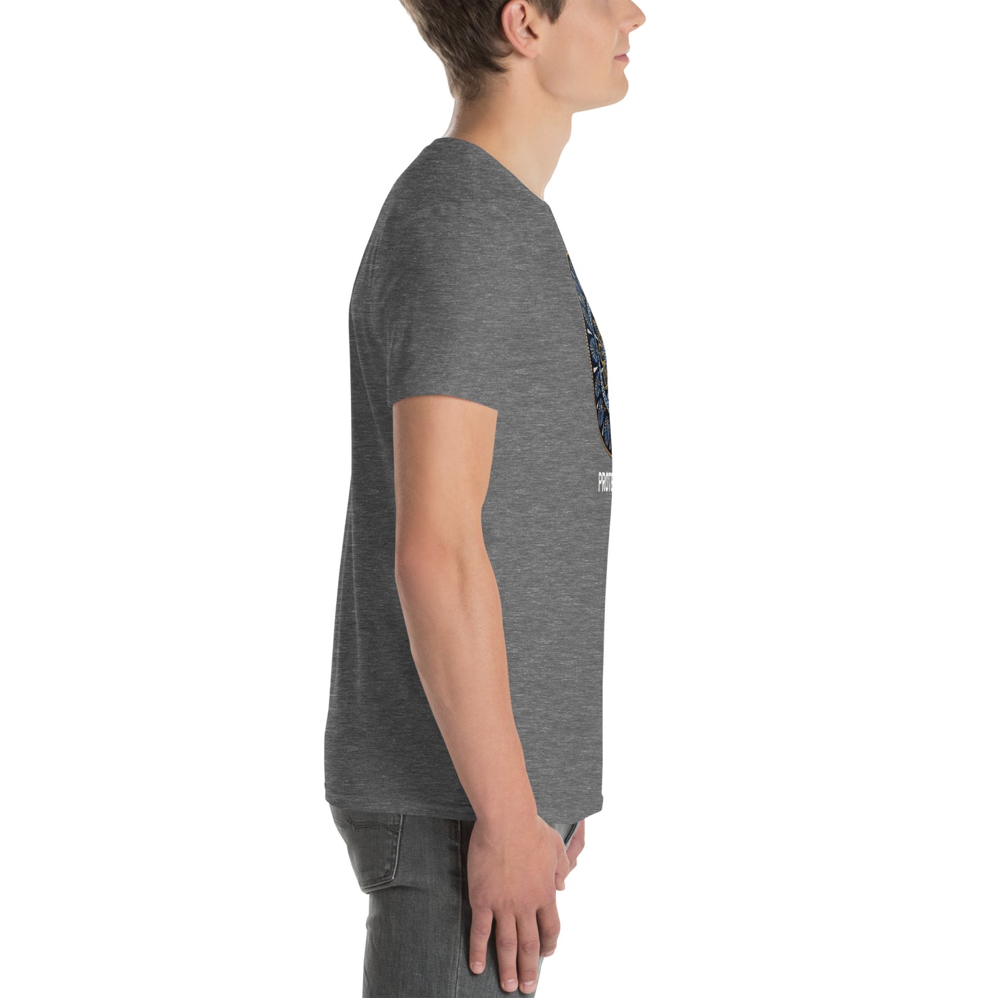 Unisex Softstyle T-Shirt (mandala with gold rim on front | PROTECTION in white lettering)