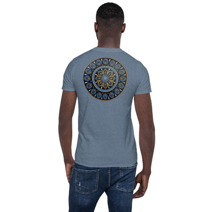 Unisex Softstyle T-Shirt (mandala with gold rim on back | PROTECTION in white lettering)