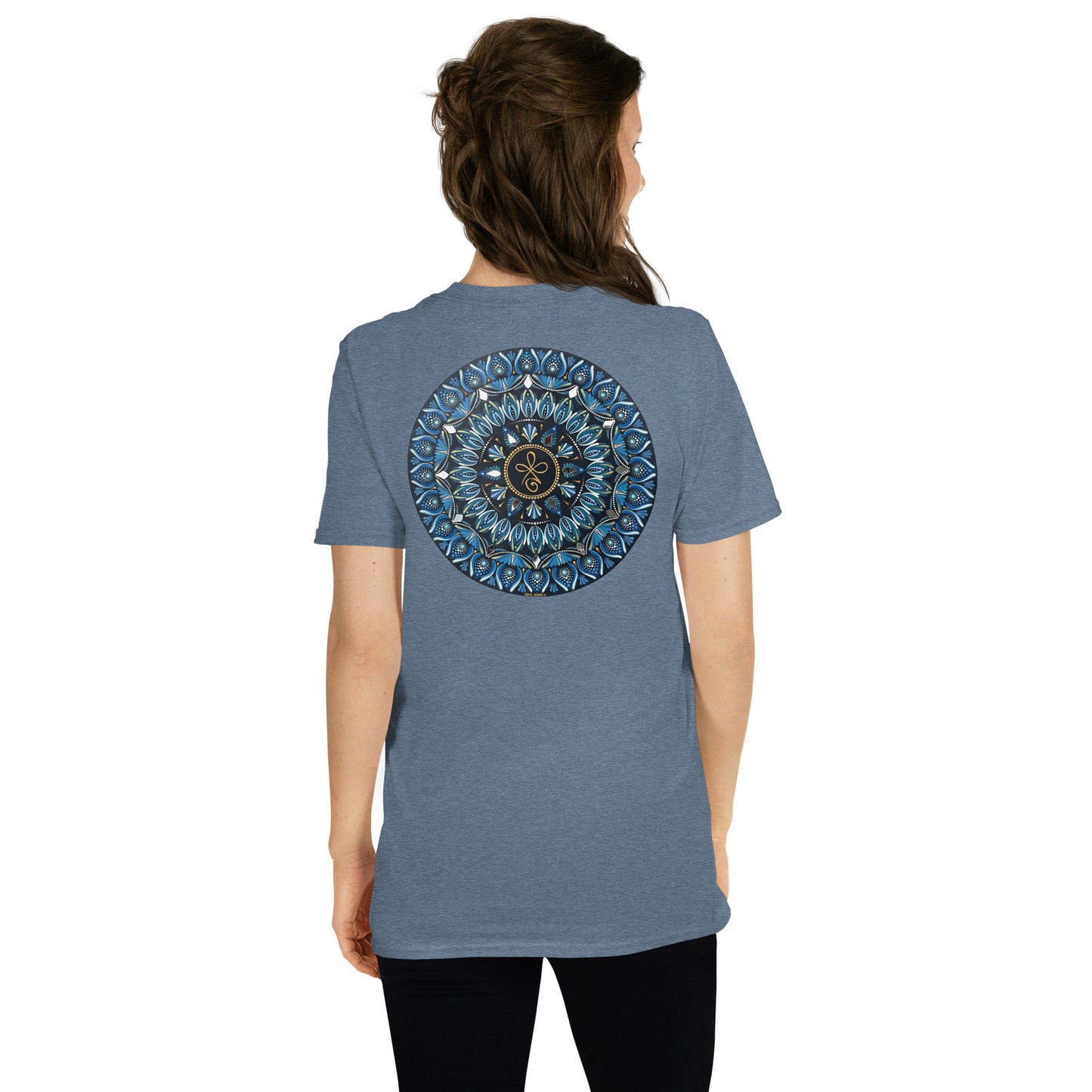 Unisex Softstyle T-Shirt (mandala with 3 loops in core on back | FAMILY in black lettering on front)
