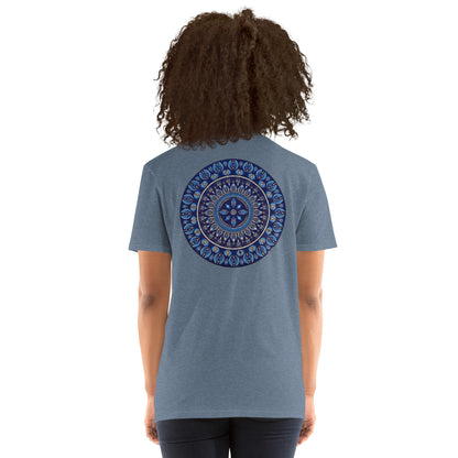 Unisex Softstyle T-Shirt (mandala with 4 diamonds on back | PRESENCE in black lettering on front)