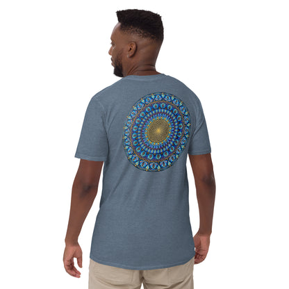 Unisex Softstyle T-Shirt (mandala with golden core on back | FLOW in black lettering on front)