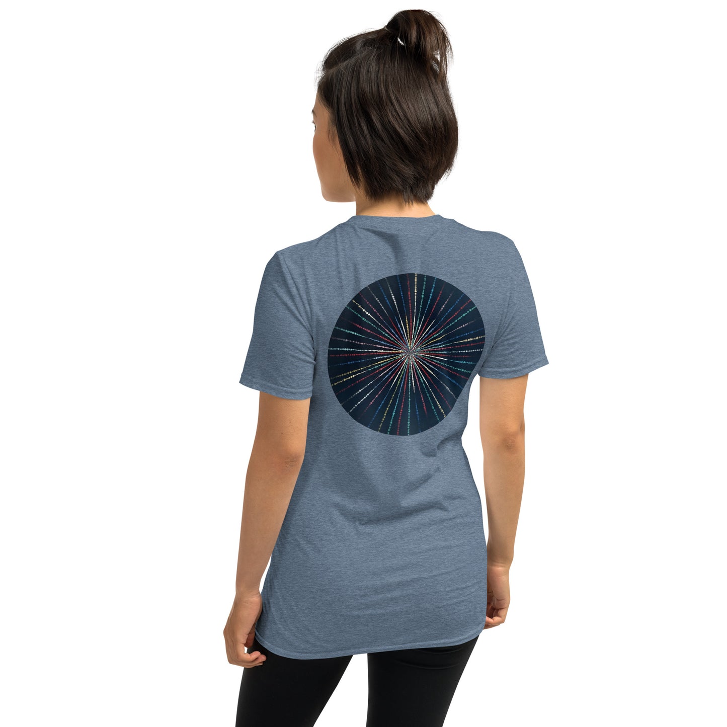 Unisex Softstyle T-Shirt (mandala with streams of light on back | EXPANSION in black lettering on front)