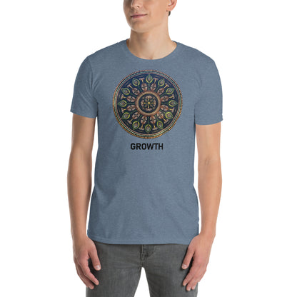 Unisex Softstyle T-Shirt (mandala with cross in the core | on front | GROWTH in black lettering)