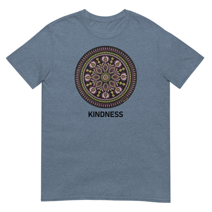 Unisex Softstyle T-Shirt (mandala with magenta rim | on front | KINDNESS in black lettering)