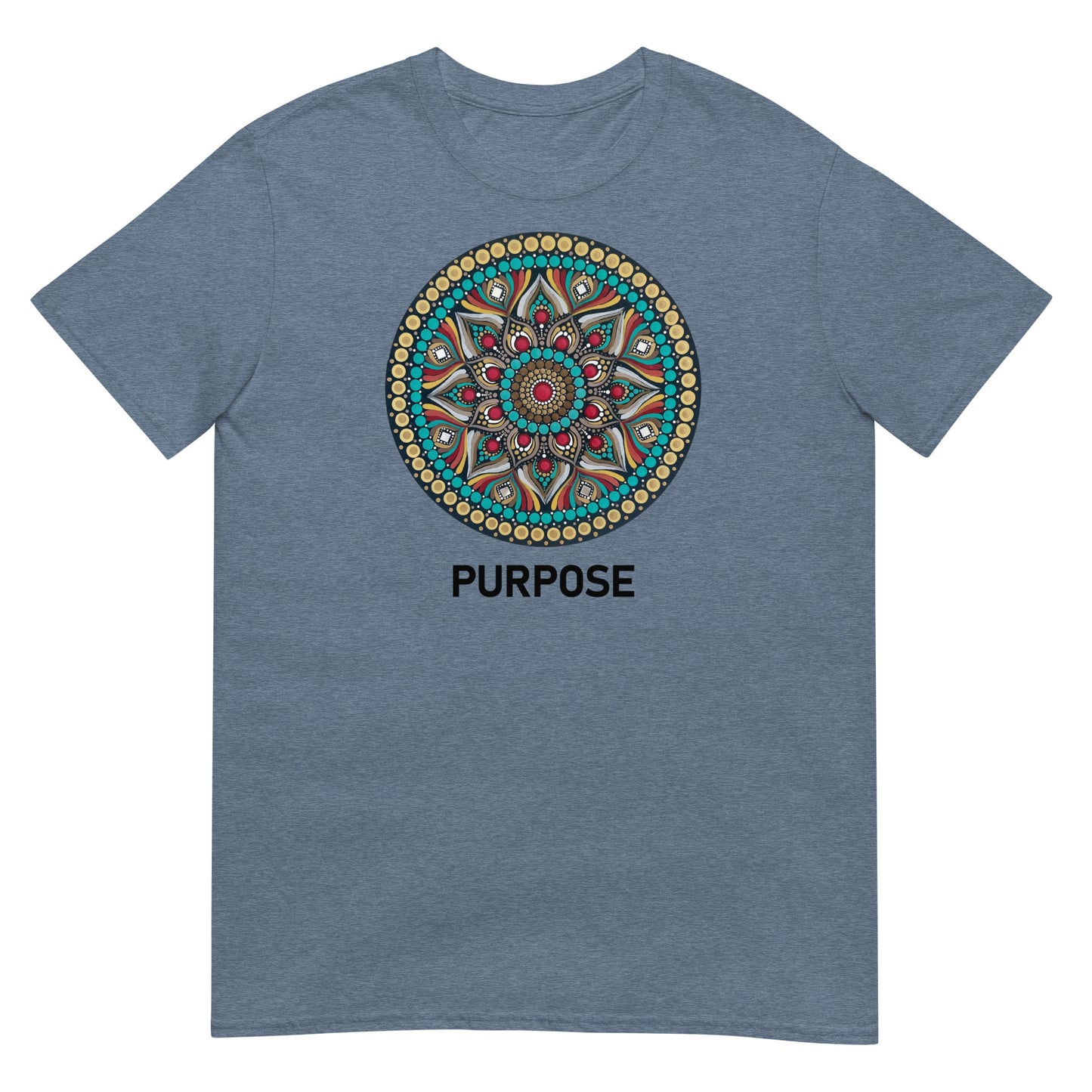 Unisex Softstyle T-Shirt (mandala with red core | on front | PURPOSE in black lettering)