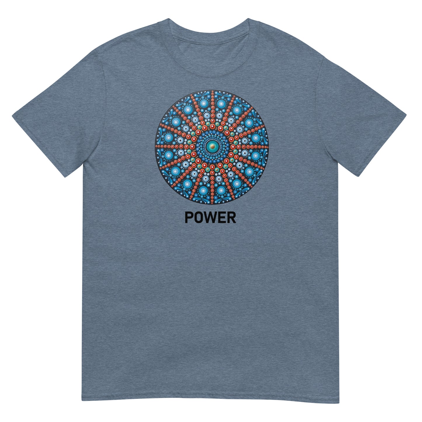 Unisex Softstyle T-Shirt (mandala with red lines | on front | POWER in black lettering)