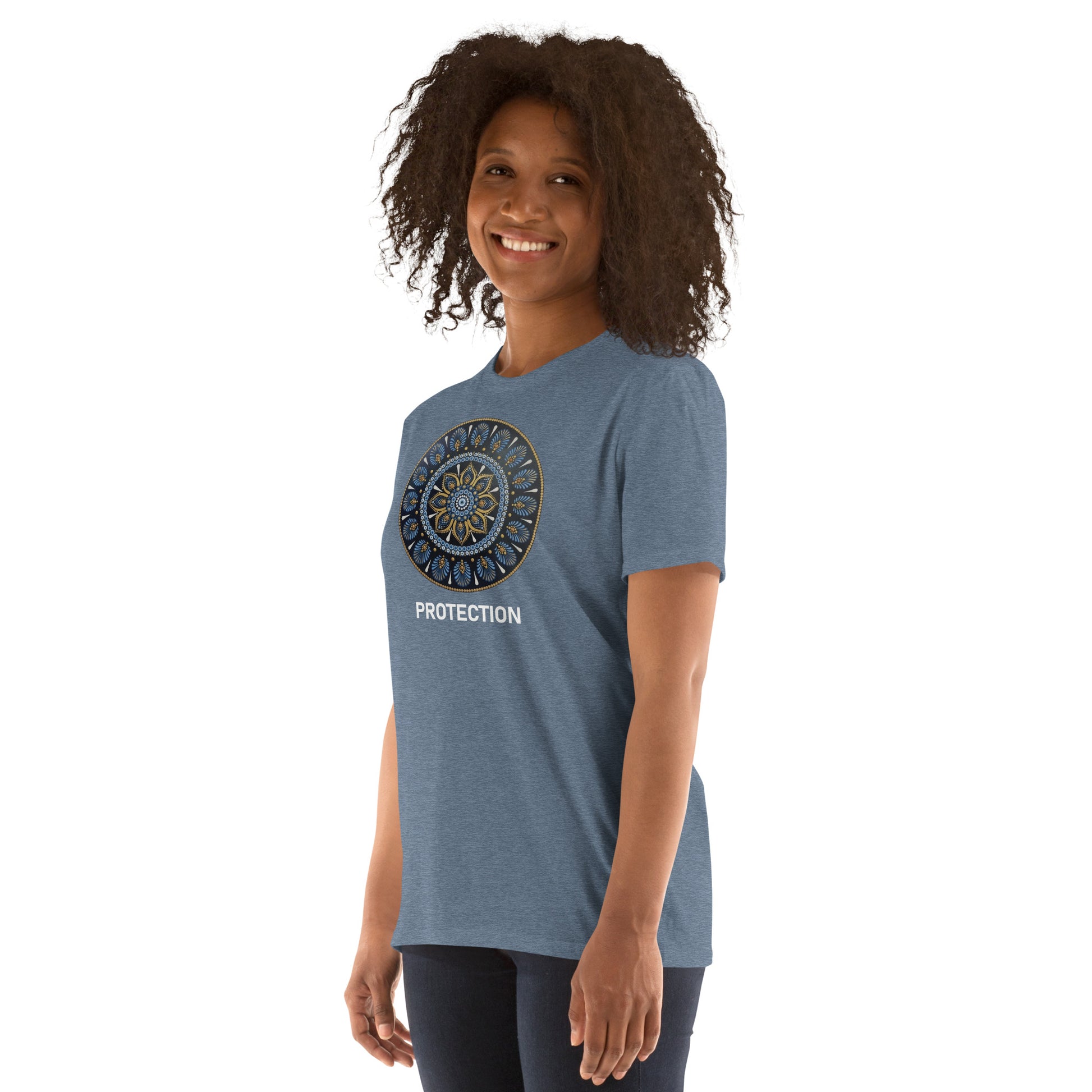 Unisex Softstyle T-Shirt (mandala with gold rim | on front | PROTECTION in white lettering)