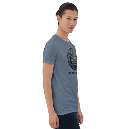 Unisex Softstyle T-Shirt (mandala with gold rim | on front | COMPASSION in black lettering)