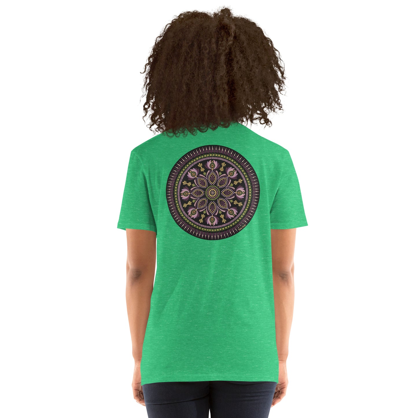 Unisex Softstyle T-Shirt (mandala with magenta rim on back | KINDNESS in black lettering on front)
