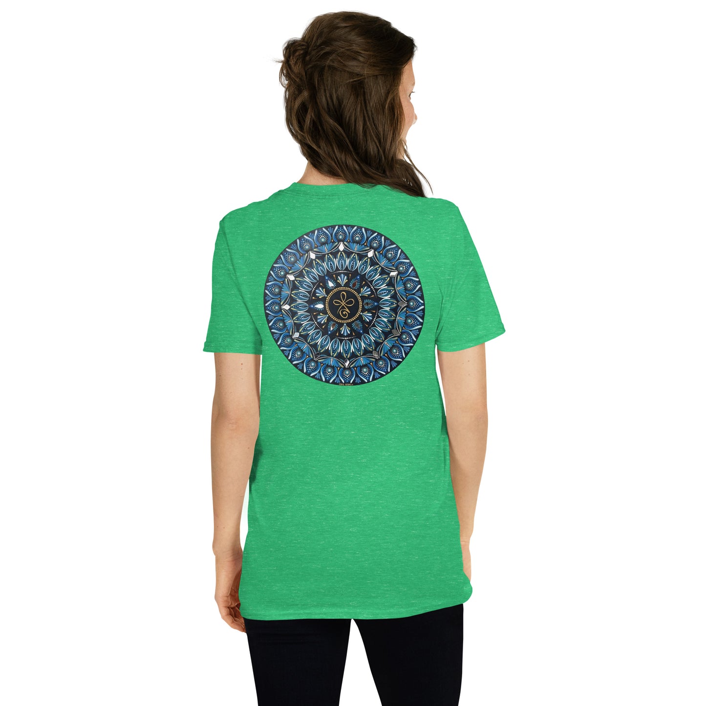 Unisex Softstyle T-Shirt (mandala with 3 loops in core on back | FAMILY in black lettering on front)