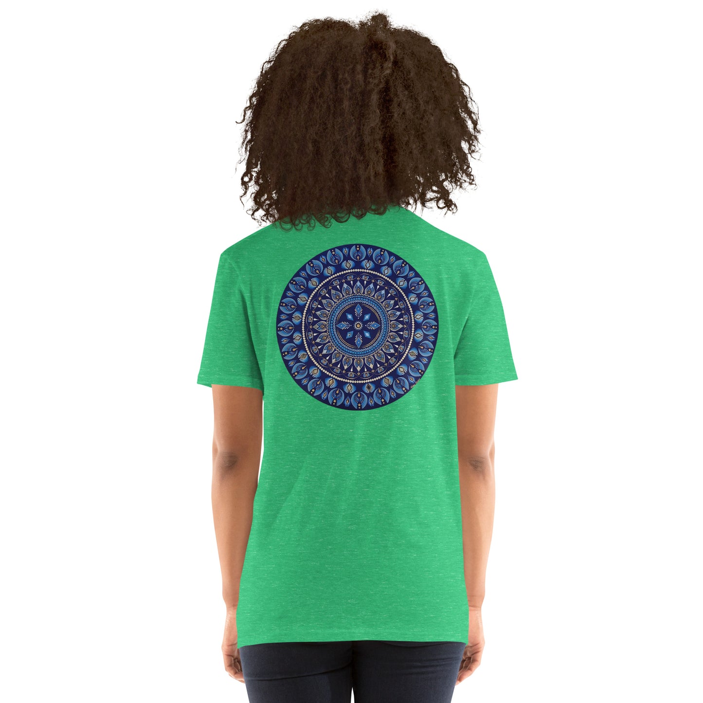 Unisex Softstyle T-Shirt (mandala with 4 diamonds on back | PRESENCE in black lettering on front)