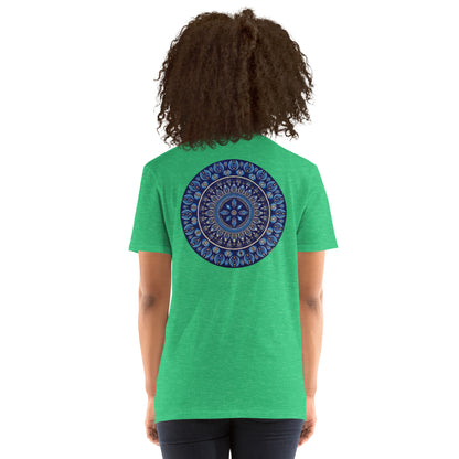 Unisex Softstyle T-Shirt (mandala with 4 diamonds on back | PRESENCE in black lettering on front)