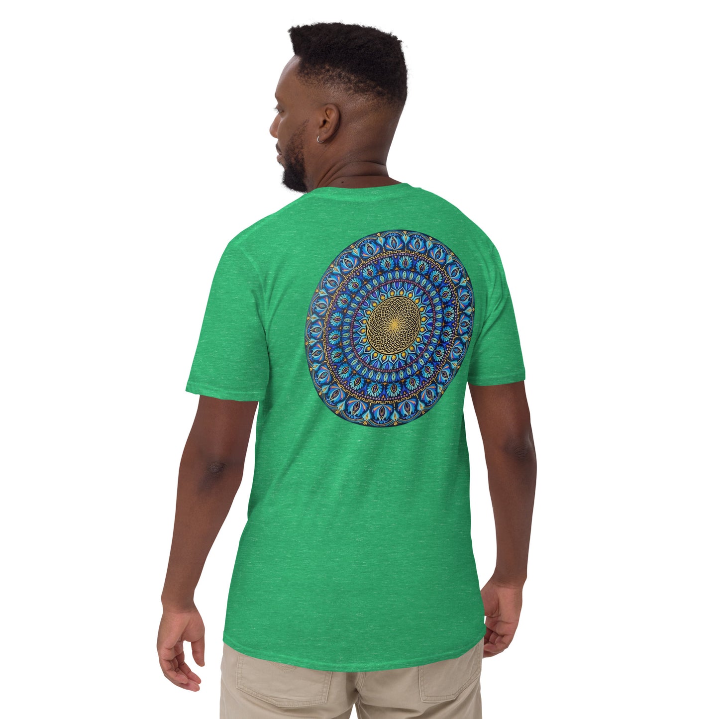 Unisex Softstyle T-Shirt (mandala with golden core on back | FLOW in black lettering on front)