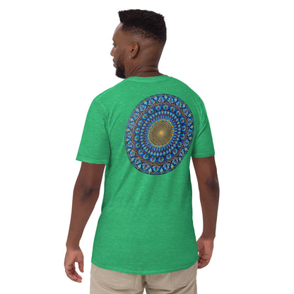 Unisex Softstyle T-Shirt (mandala with golden core on back | FLOW in black lettering on front)