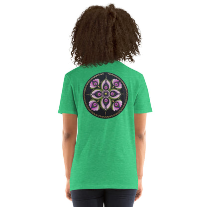 Unisex Softstyle T-Shirt (mandala with purple petals on back | GRACE in black lettering on front)