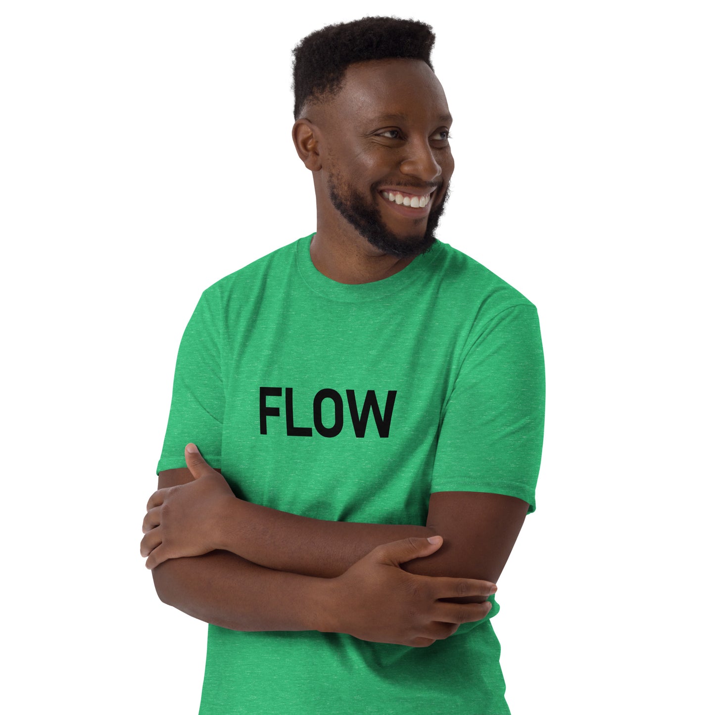 Unisex Softstyle T-Shirt (mandala with golden core on back | FLOW in black lettering on front)