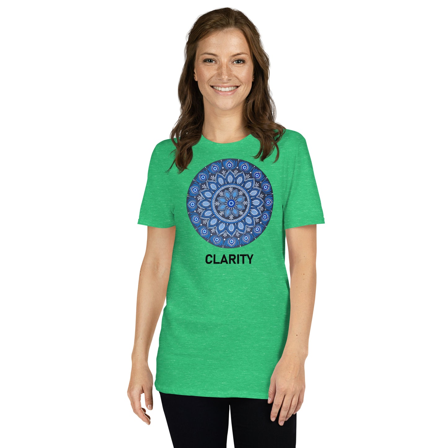 Unisex Softstyle T-Shirt (all blue mandala | on front | CLARITY in black lettering)