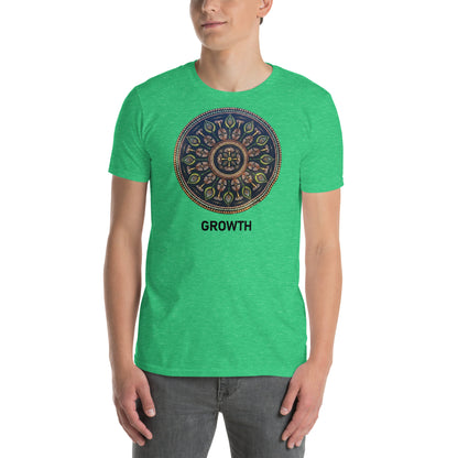 Unisex Softstyle T-Shirt (mandala with cross in the core | on front | GROWTH in black lettering)