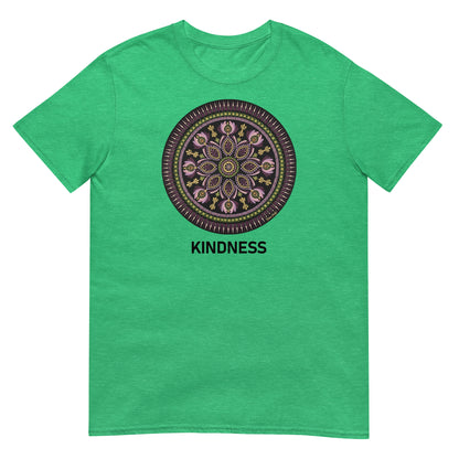 Unisex Softstyle T-Shirt (mandala with magenta rim | on front | KINDNESS in black lettering)