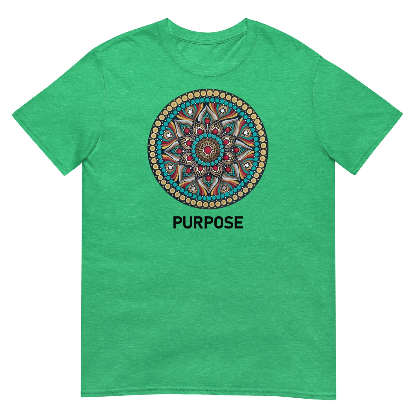 Unisex Softstyle T-Shirt (mandala with red core | on front | PURPOSE in black lettering)