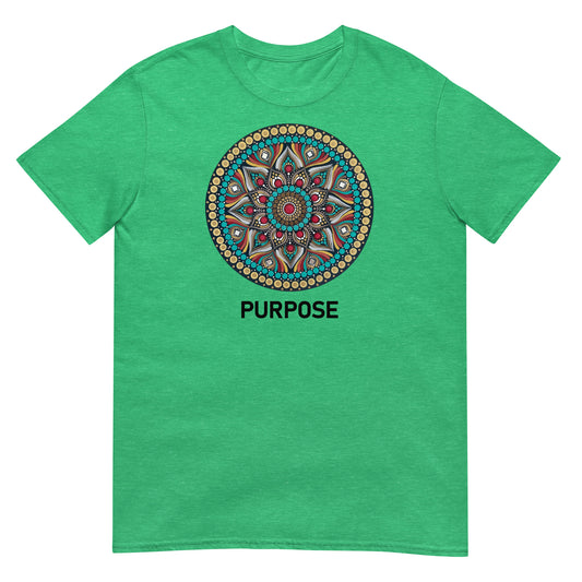 Unisex Softstyle T-Shirt (mandala with red core | on front | PURPOSE in black lettering)