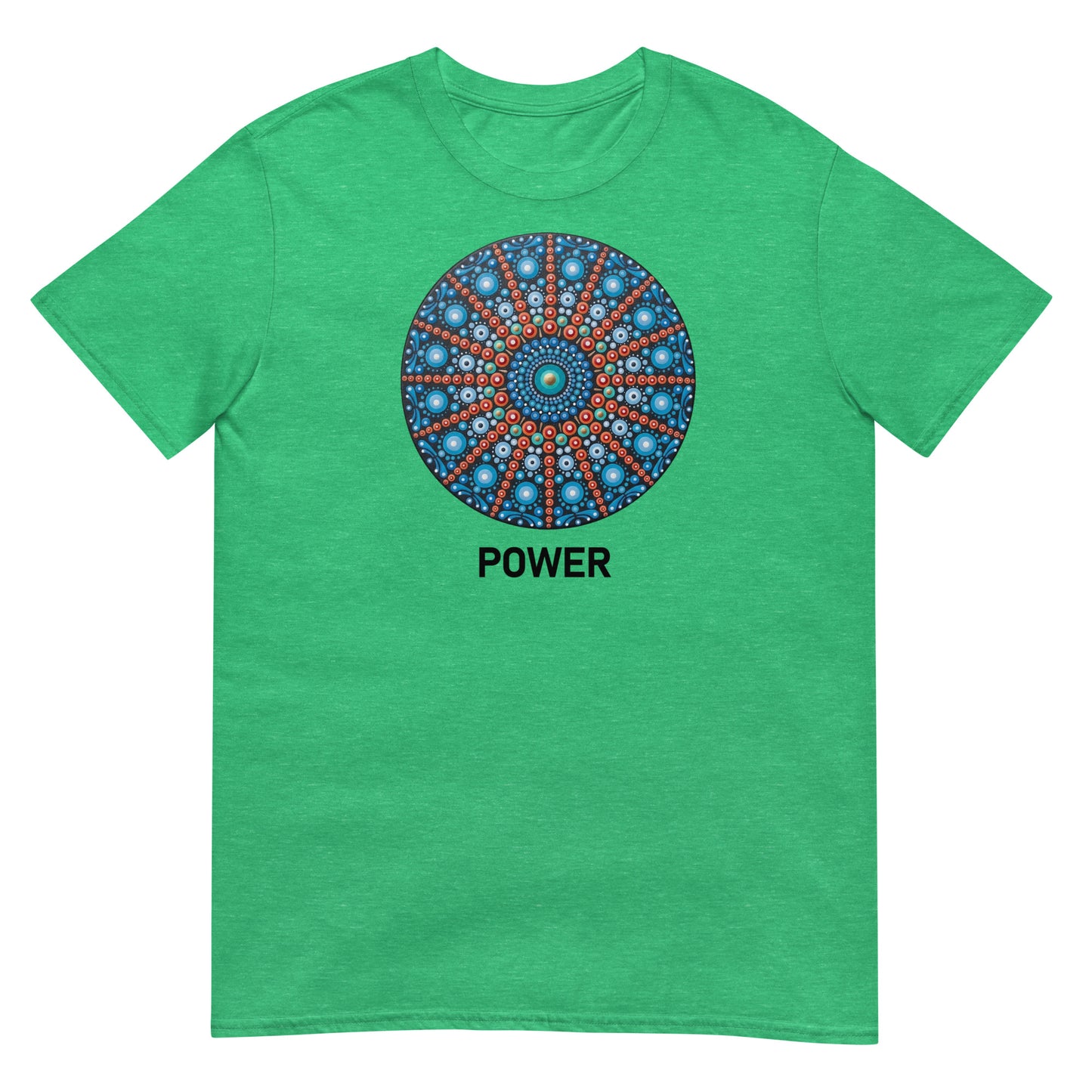 Unisex Softstyle T-Shirt (mandala with red lines | on front | POWER in black lettering)