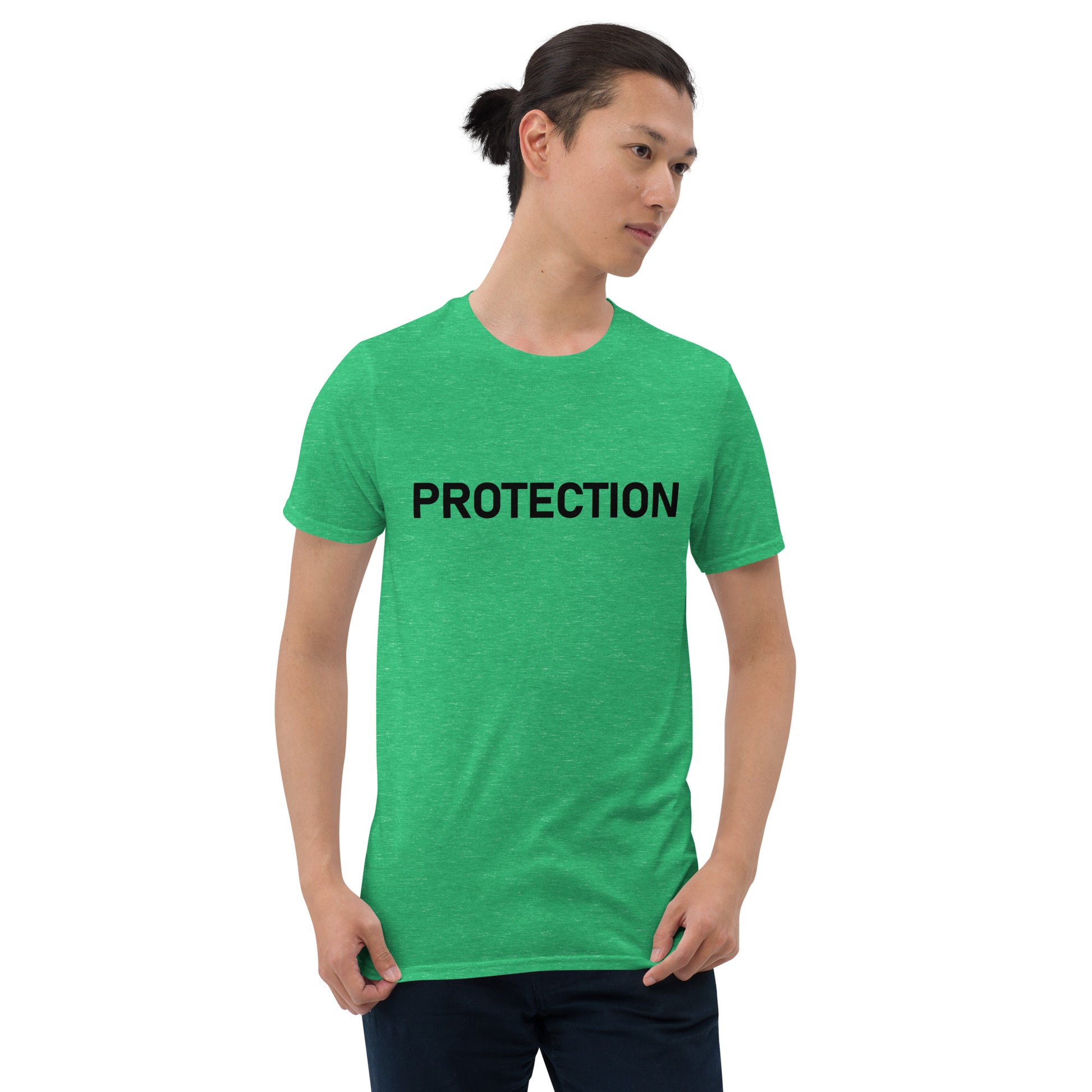 Unisex Softstyle T-Shirt (mandala with gold rim on back | PROTECTION in black lettering on front)