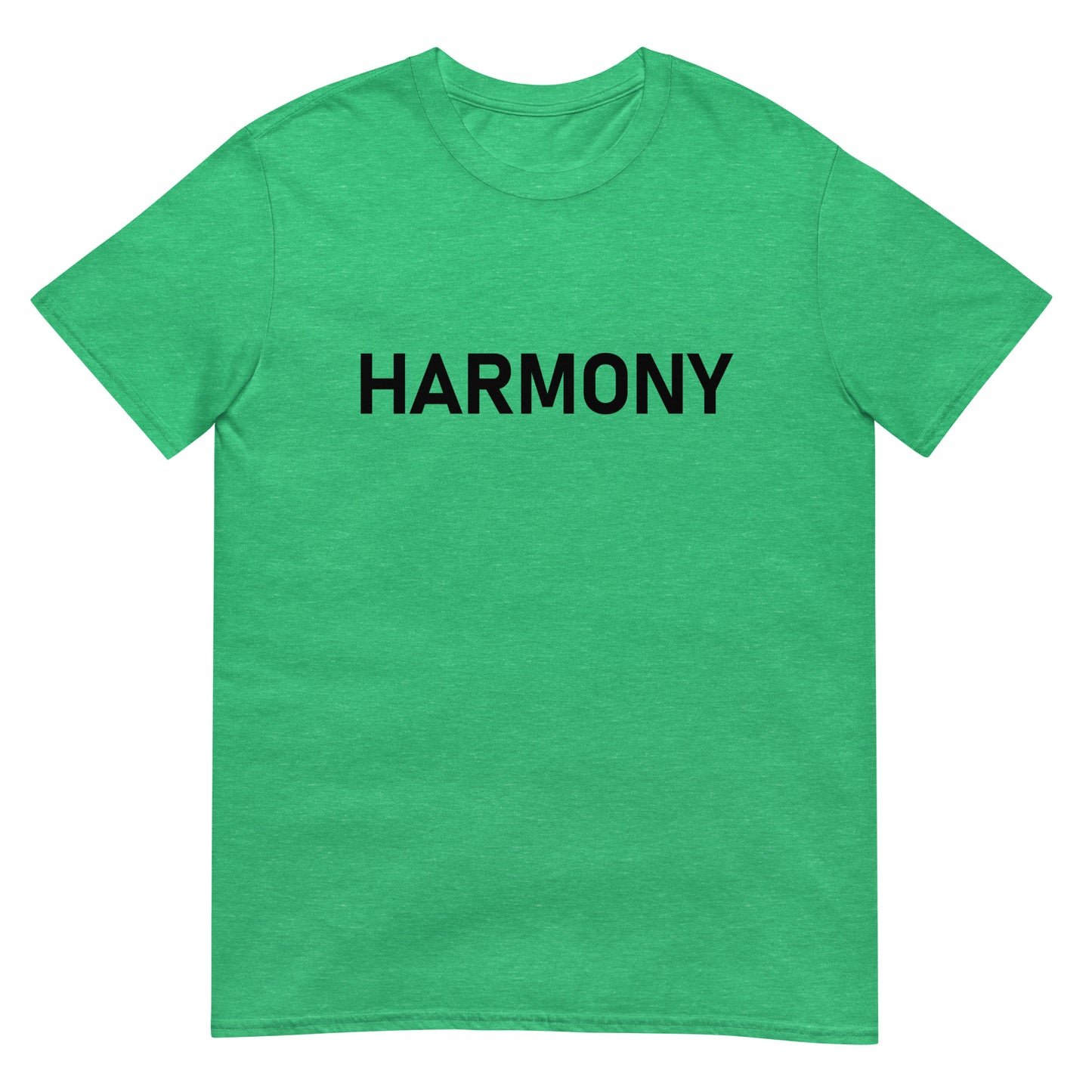 Unisex Softstyle T-Shirt (mandala with green star on back | HARMONY in black lettering on front)