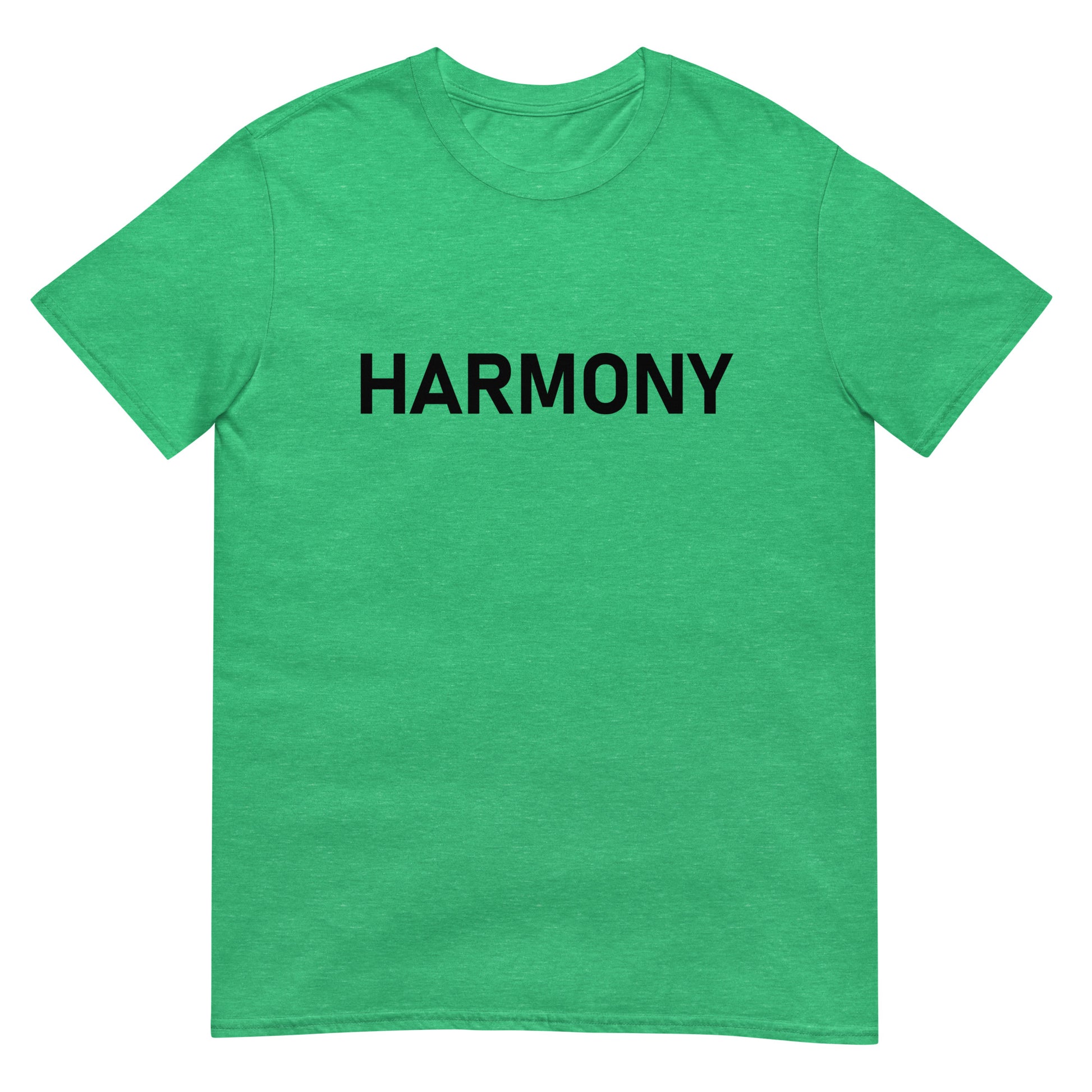 Unisex Softstyle T-Shirt (mandala with green star on back | HARMONY in black lettering on front)