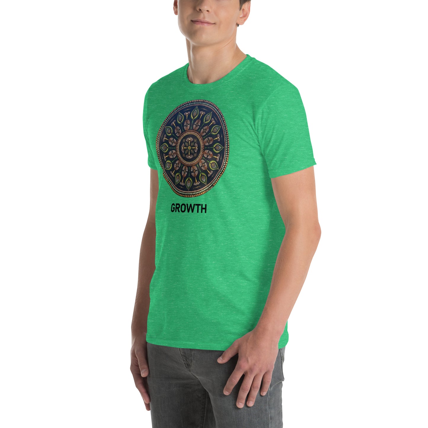 Unisex Softstyle T-Shirt (mandala with cross in the core | on front | GROWTH in black lettering)