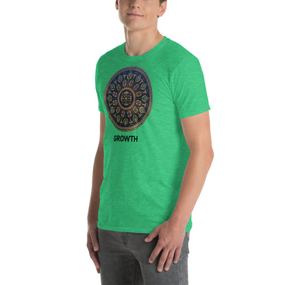 Unisex Softstyle T-Shirt (mandala with cross in the core | on front | GROWTH in black lettering)