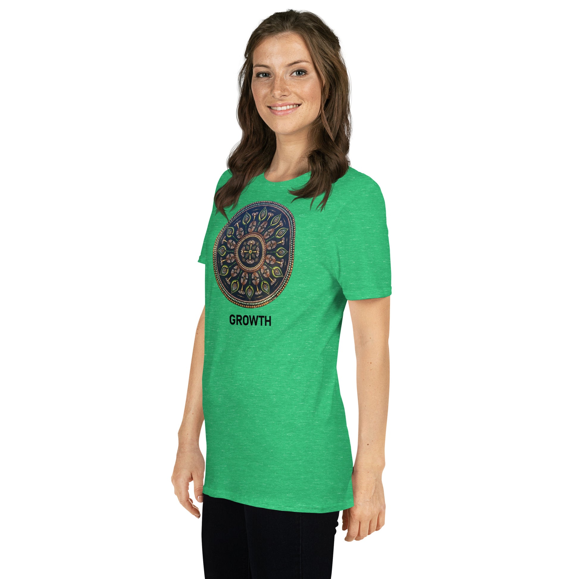 Unisex Softstyle T-Shirt (mandala with cross in the core | on front | GROWTH in black lettering)