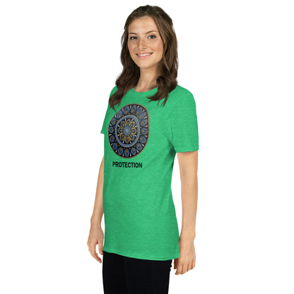Unisex Softstyle T-Shirt (mandala with gold outer rim | on front | PROTECTION in black lettering)