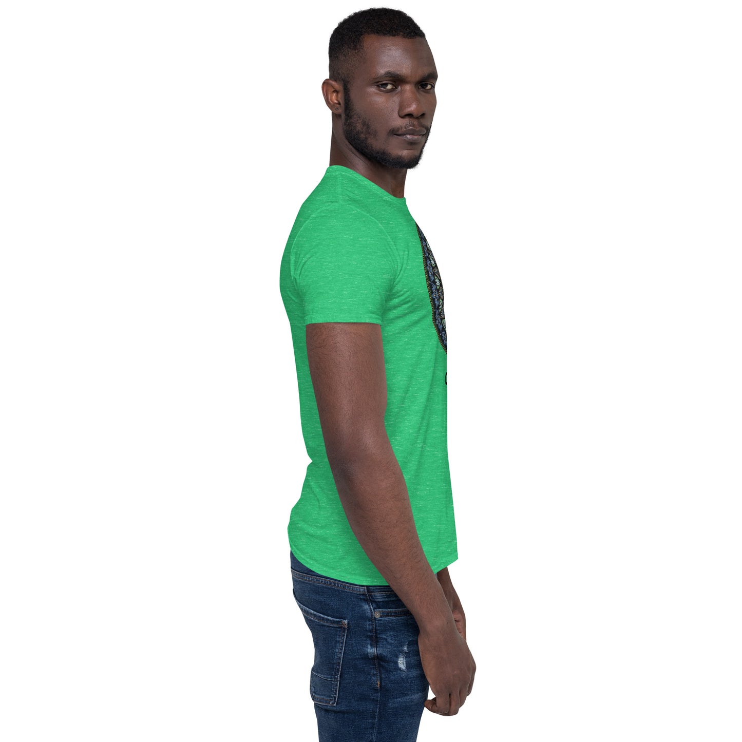 Unisex Softstyle T-Shirt (mandala green and gold rim | on front | GRATITUDE in black lettering)