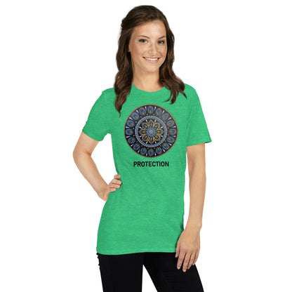 Unisex Softstyle T-Shirt (mandala with gold outer rim | on front | PROTECTION in black lettering)