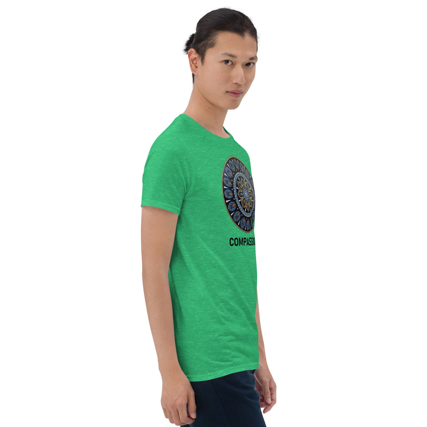 Unisex Softstyle T-Shirt (mandala with gold rim | on front | COMPASSION in black lettering)