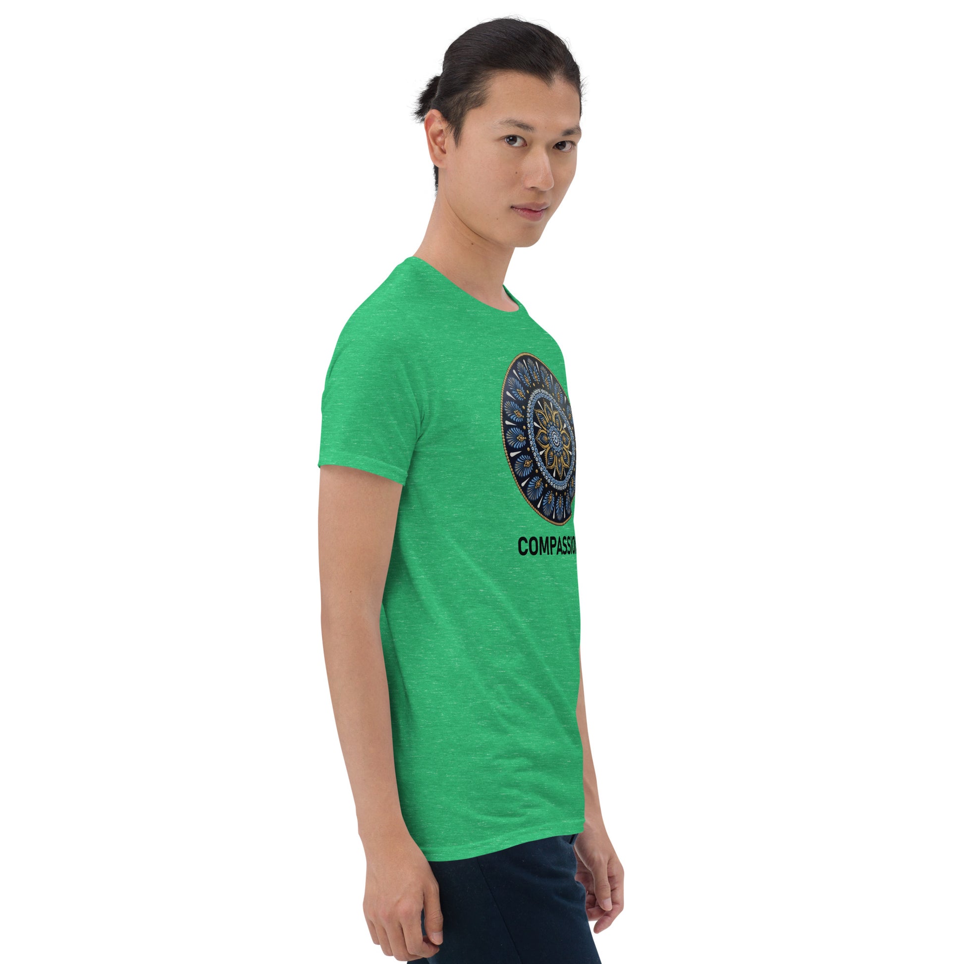 Unisex Softstyle T-Shirt (mandala with gold rim | on front | COMPASSION in black lettering)